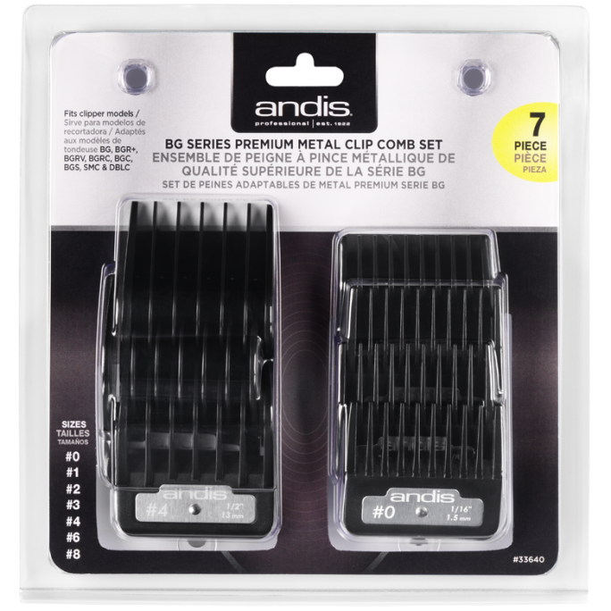 Andis 7-piece premium metal clip-on
